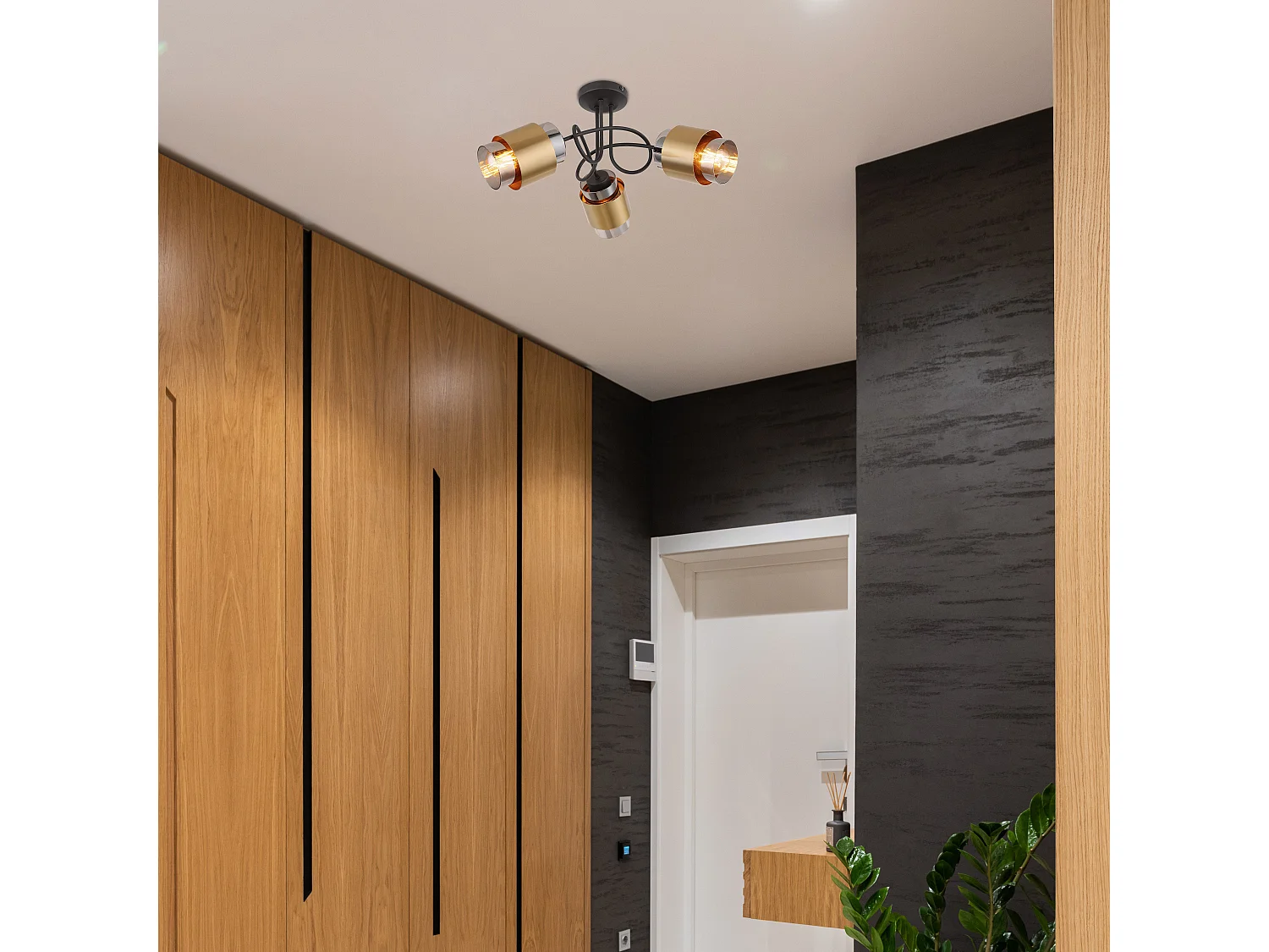 Plafonnier métal noir mat, 3x E27