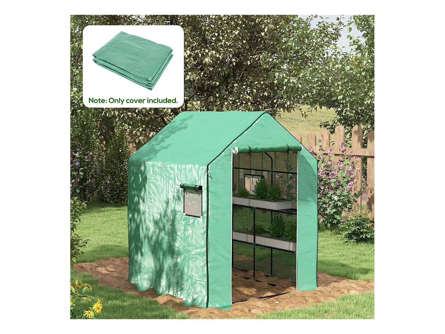 Cobertura de Substituição para Estufa Verde com Janela e Porta - 140x143x190 cm