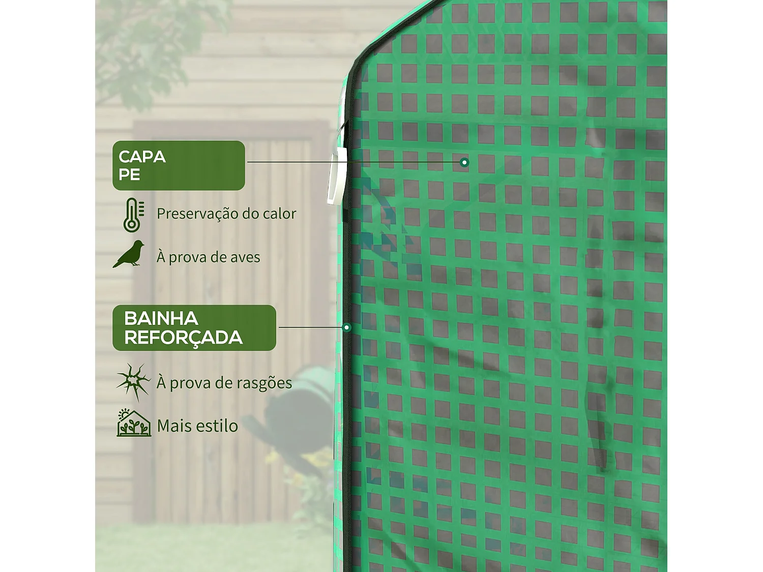 Cobertura de Substituição para Estufa Verde com Janela e Porta - 140x143x190 cm