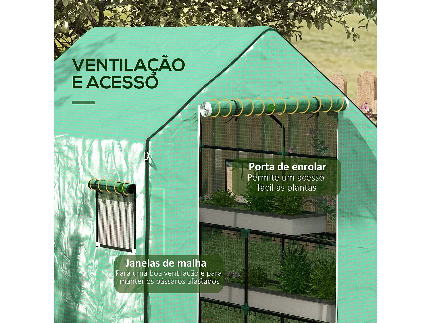 Cobertura de Substituição para Estufa Verde com Janela e Porta - 140x143x190 cm