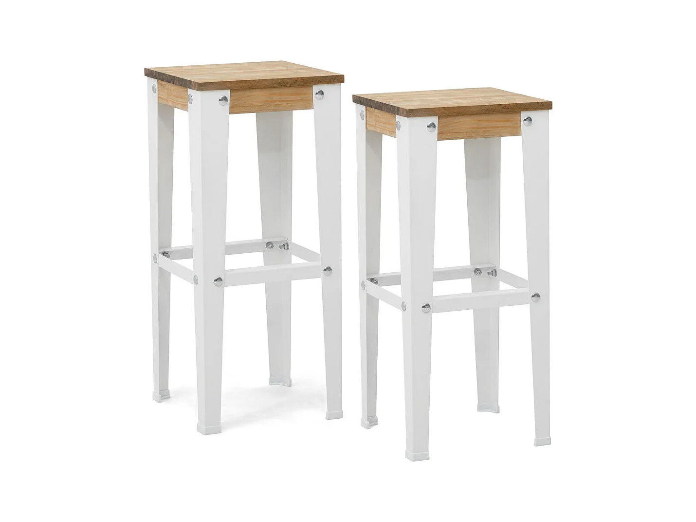 Pack 2 Uds. Taburetes Lunds Blancos en madera maciza de pino acabado envejecido estilo industrial Box Furniture