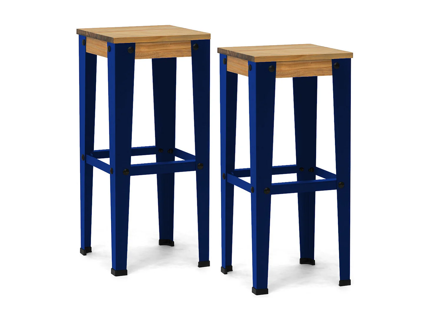 Pack 2 Uds. Taburetes Lunds Azules en madera maciza de pino acabado vintage estilo industrial Box Furniture