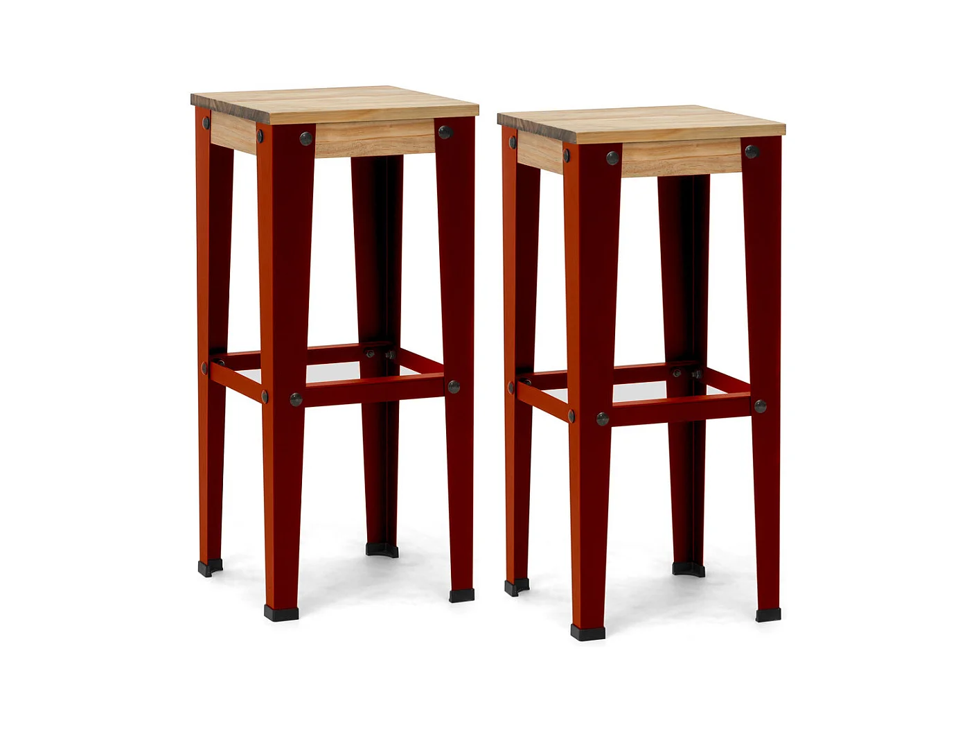 Pack 2 Uds. Taburetes Lunds Rojos en madera maciza de pino acabado vintage estilo industrial Box Furniture