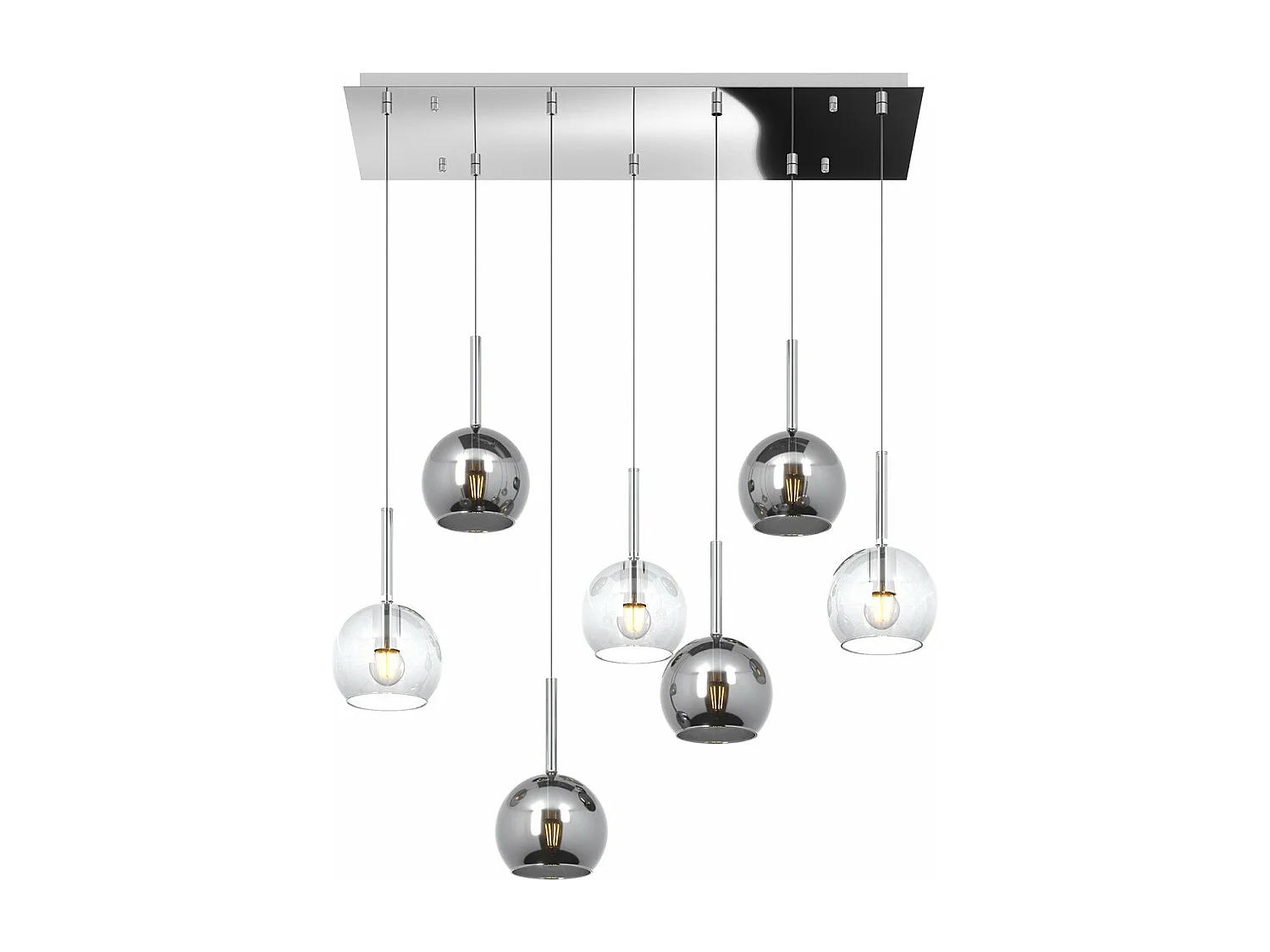 Sosp. Cromo Rettangolare 7 Luci Vetri Tutti Piccolo (3X Tr+ 4X Cr)