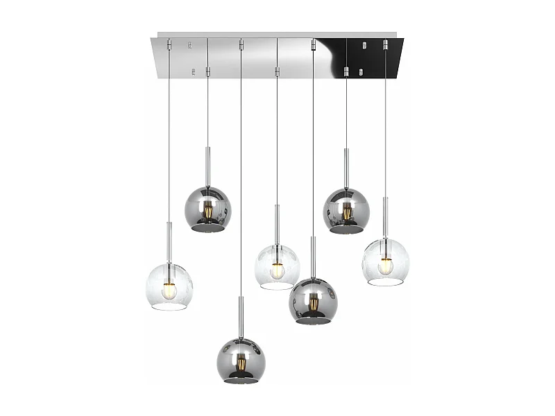 Sosp. Cromo Rettangolare 7 Luci Vetri Tutti Piccolo (3X Tr+ 4X Cr)