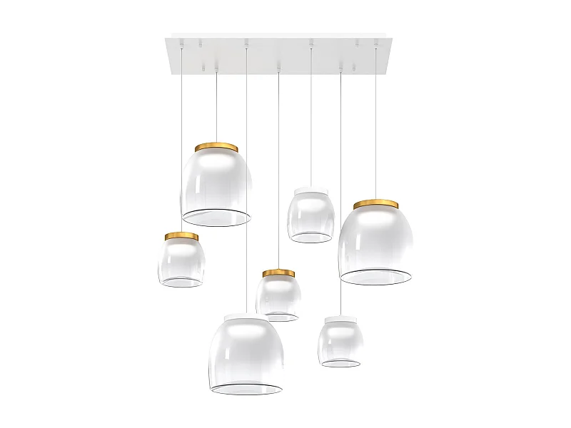 Drum Sosp. Rettangolare Bianco 7 Luci Vetri 4 Pic.(Dec.2 X Oo + 2 X Bi) + 3 Gr. (Dec.2 X Oo + 1 X Bi)