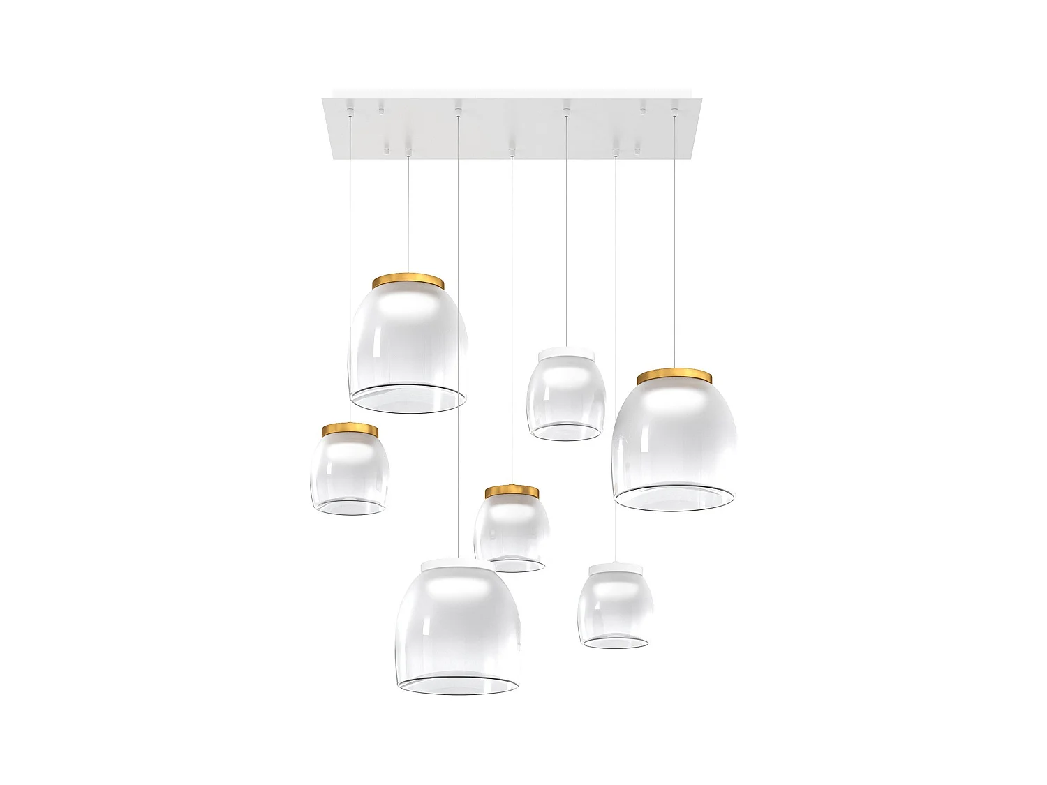 Drum Sosp. Rettangolare Bianco 7 Luci Vetri 4 Pic.(Dec.2 X Oo + 2 X Bi) + 3 Gr. (Dec.2 X Oo + 1 X Bi)