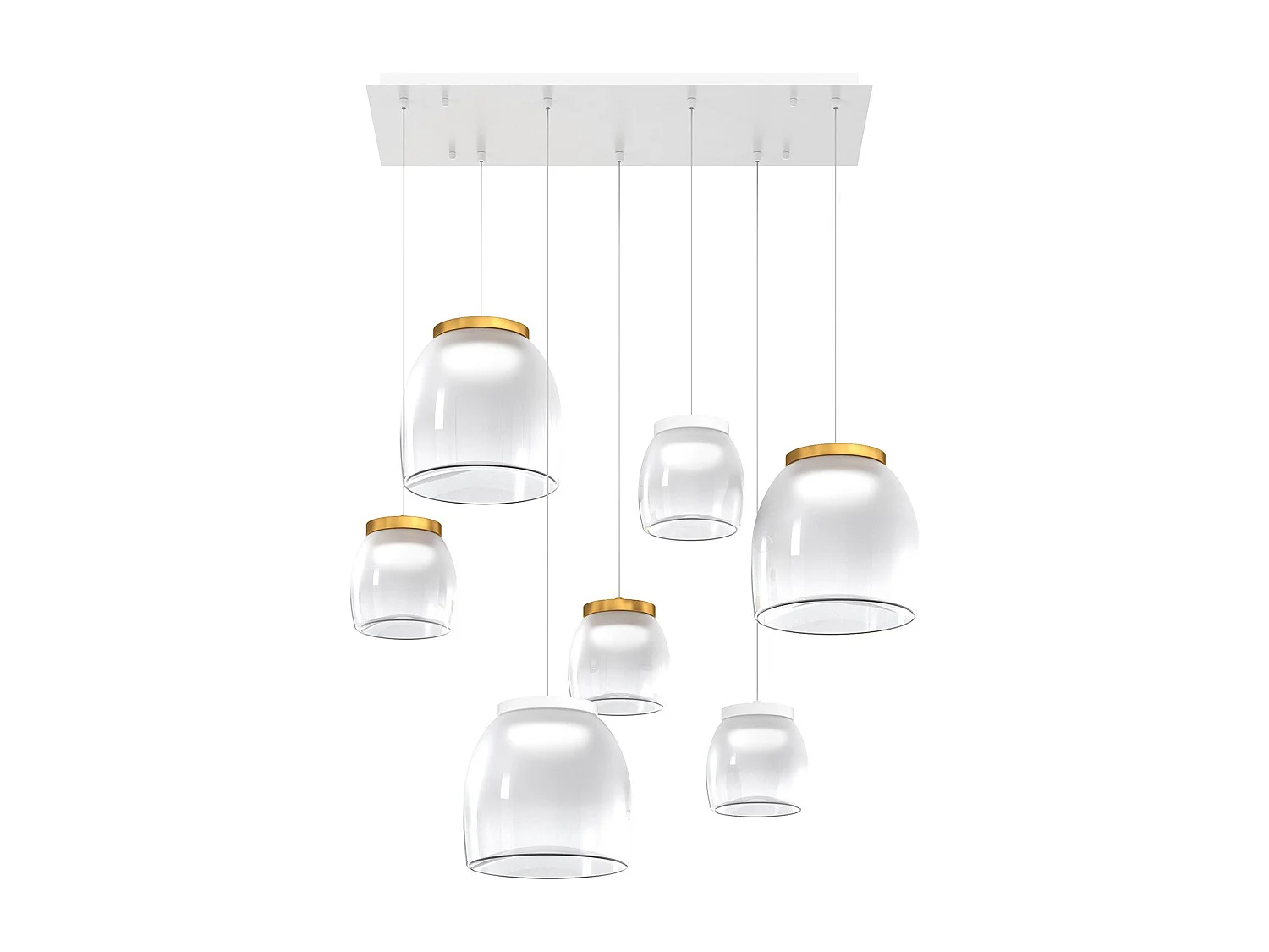 Drum Sosp. Rettangolare Bianco 7 Luci Vetri 4 Pic.(Dec.2 X Oo + 2 X Bi) + 3 Gr. (Dec.2 X Oo + 1 X Bi)