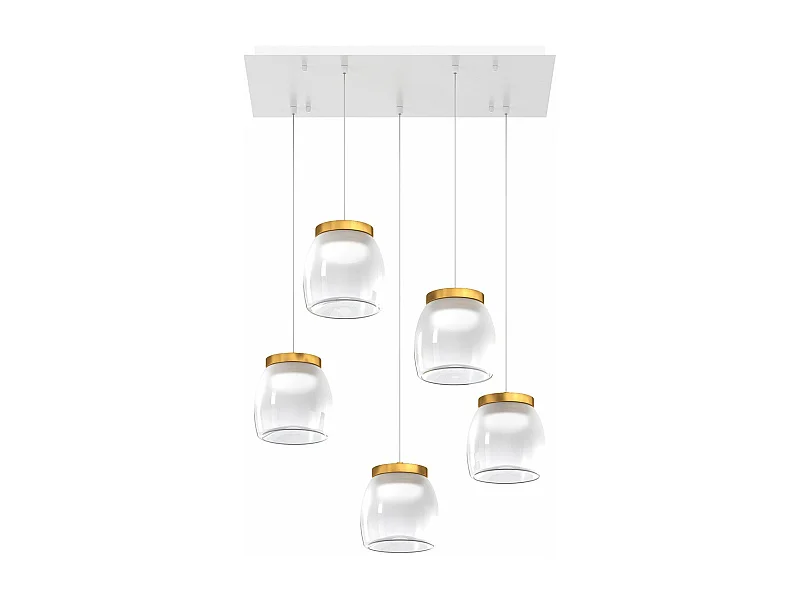 Drum Sosp. Rettangolare Bianco 5 Luci Vetri Piccoli Decoro Oro Opaco