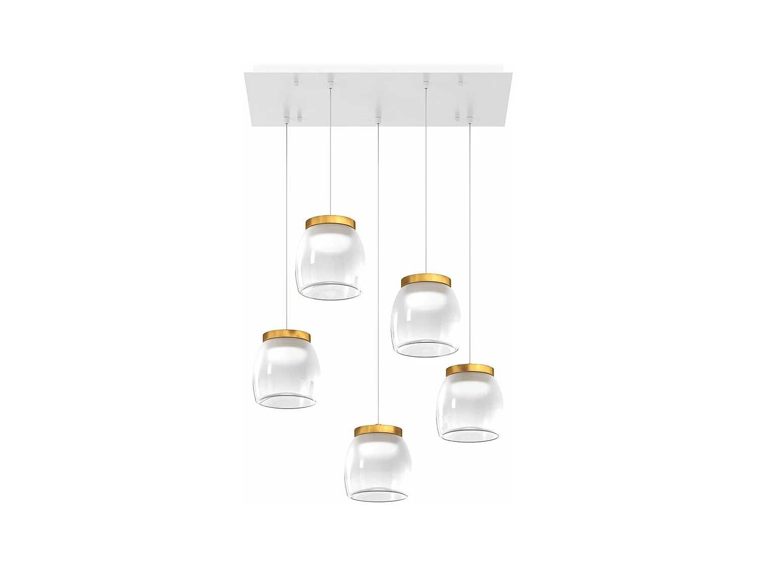 Drum Sosp. Rettangolare Bianco 5 Luci Vetri Piccoli Decoro Oro Opaco