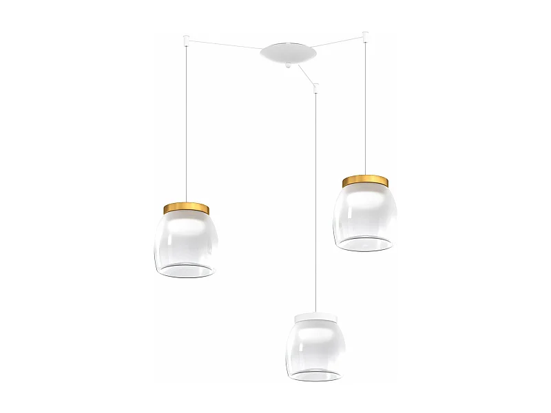 Drum Sosp. Spostabile Bianco 3 Luci Vetri Piccoli Decoro 2 X Oro Opaco + 1 X Bianco