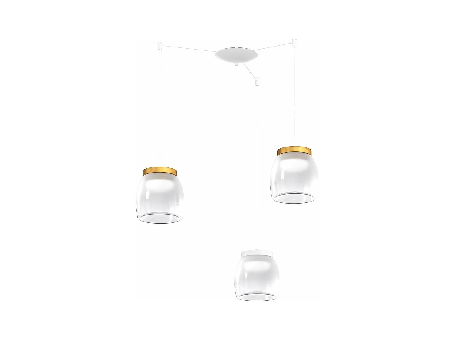 Drum Sosp. Spostabile Bianco 3 Luci Vetri Piccoli Decoro 2 X Oro Opaco + 1 X Bianco