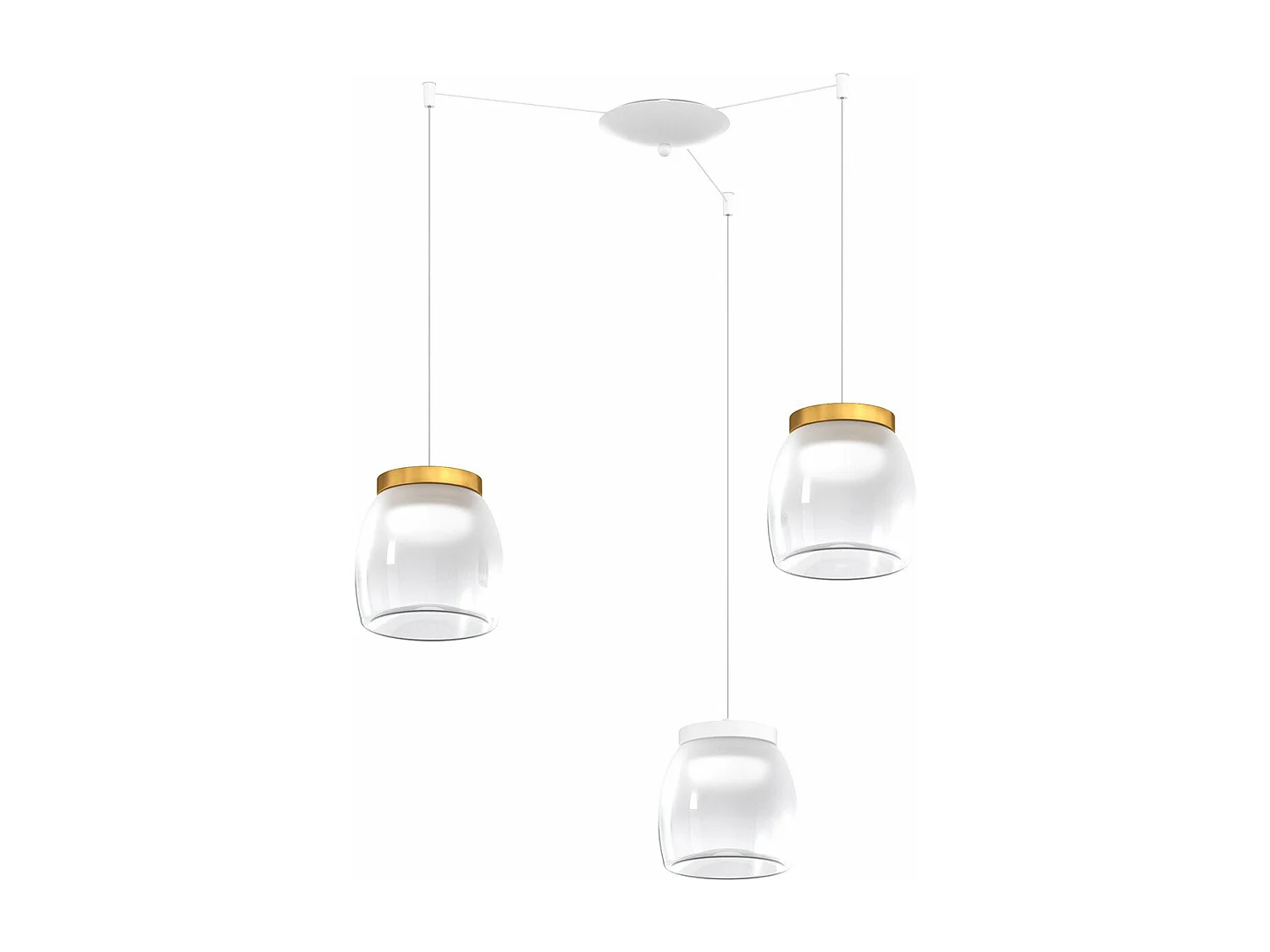 Drum Sosp. Spostabile Bianco 3 Luci Vetri Piccoli Decoro 2 X Oro Opaco + 1 X Bianco