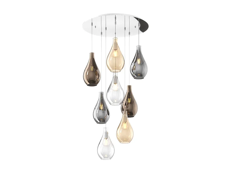 Sosp. Cromo 8 Luci Tonda Vetri Piccoli (2Xam+2Xbr+2Xfu+2Xtr)