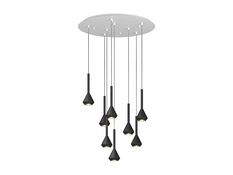 Aygo Sospensione 8 Luci Tonda Nero Con Cavo Cm.250 E Rosone Bianco