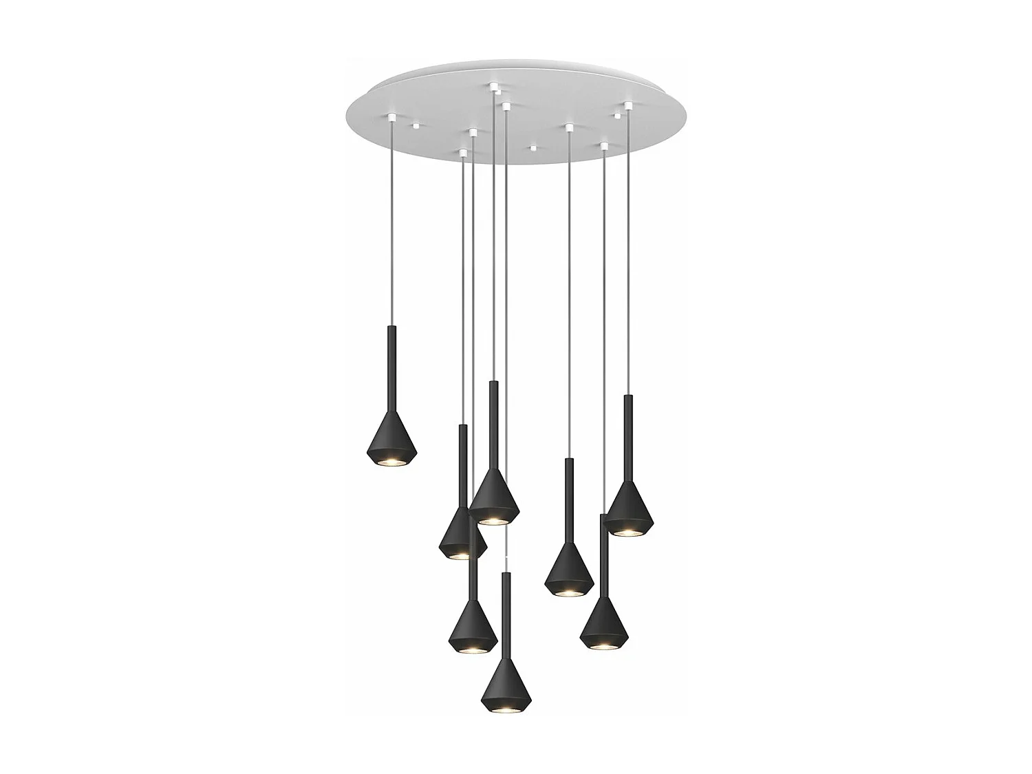 Aygo Sospensione 8 Luci Tonda Nero Con Cavo Cm.250 E Rosone Bianco