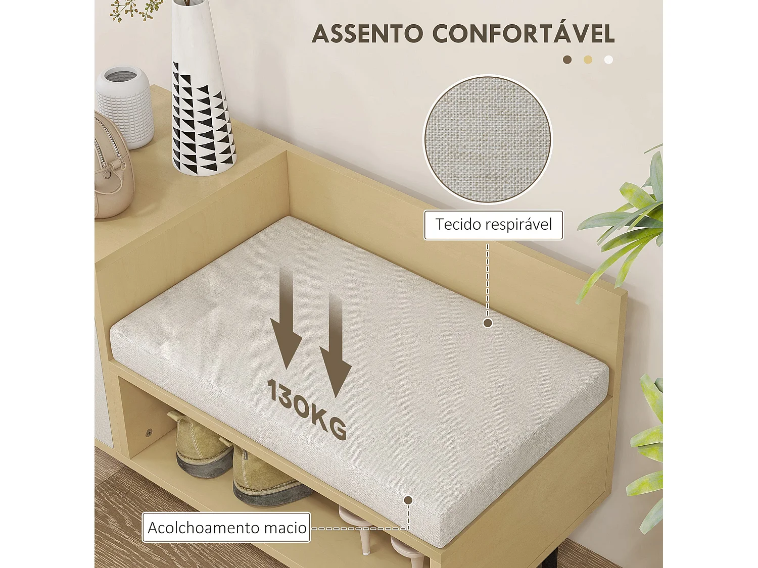 Banco zapatero Tokio Homcom con puerta + compartimento + cojín natural 47x80x35 cm