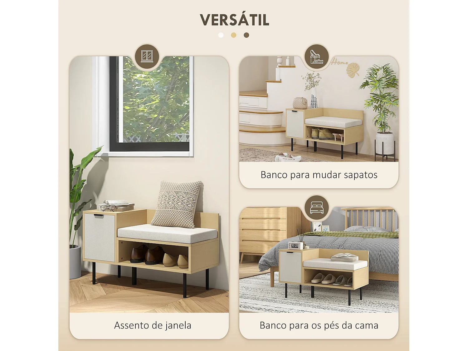 Banco zapatero Tokio Homcom con puerta + compartimento + cojín natural 47x80x35 cm