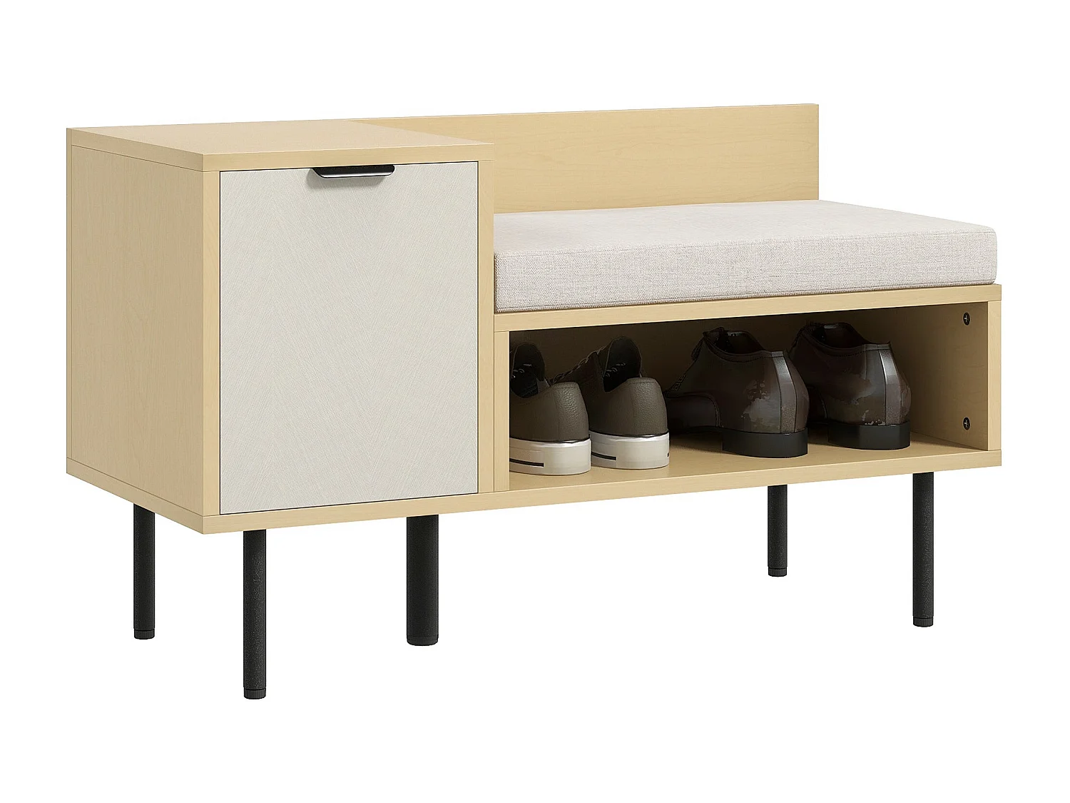 Banco zapatero Tokio Homcom con puerta + compartimento + cojín natural 47x80x35 cm