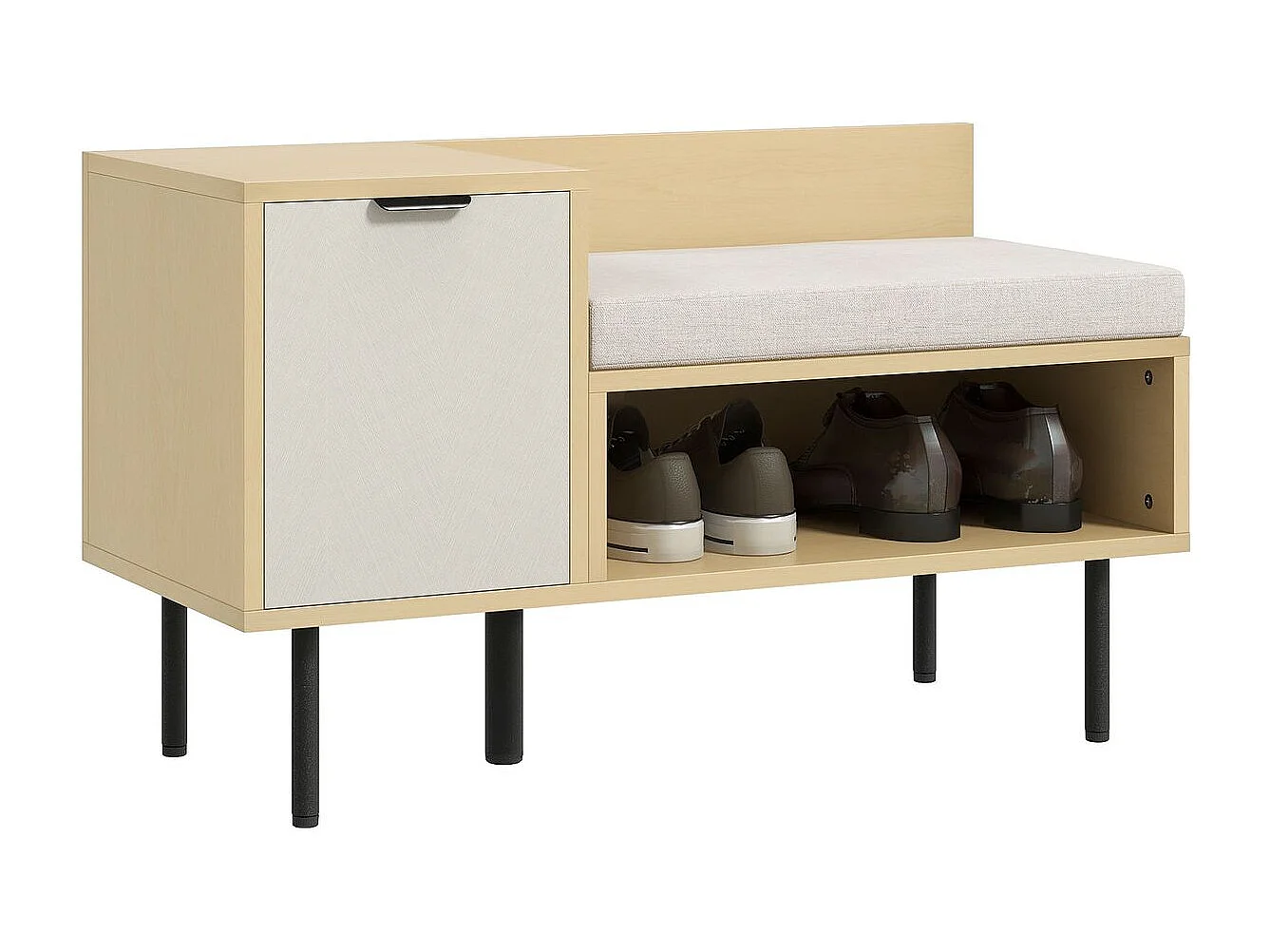 Banco zapatero Tokio Homcom con puerta + compartimento + cojín natural 47x80x35 cm