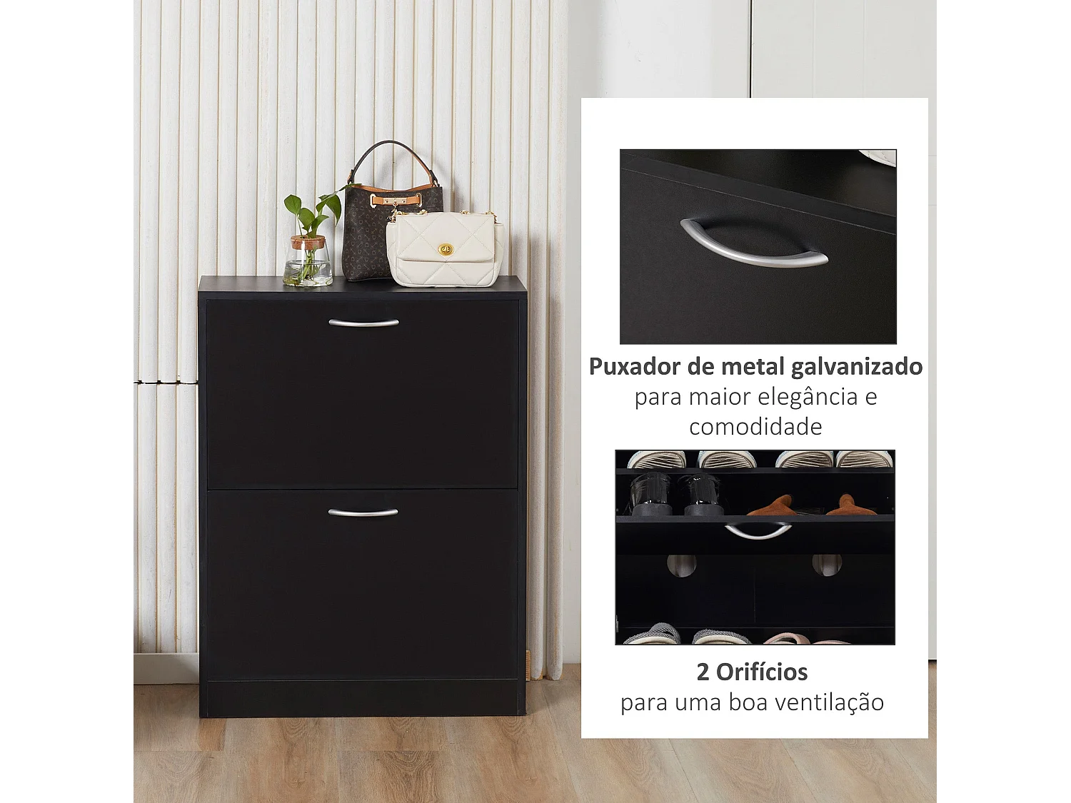 Zapatero Heracles Homcom 2 puertas 8 pares de zapatos negro 80x60x24 cm