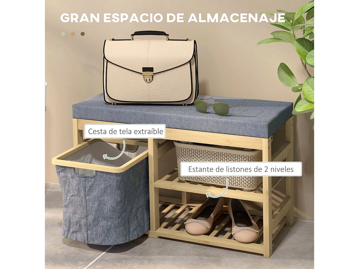 Banco Sapateira em Bambu com Almofada Lillehammer – Design Escandinavo Natural e Elegante | 69x30x45 cm