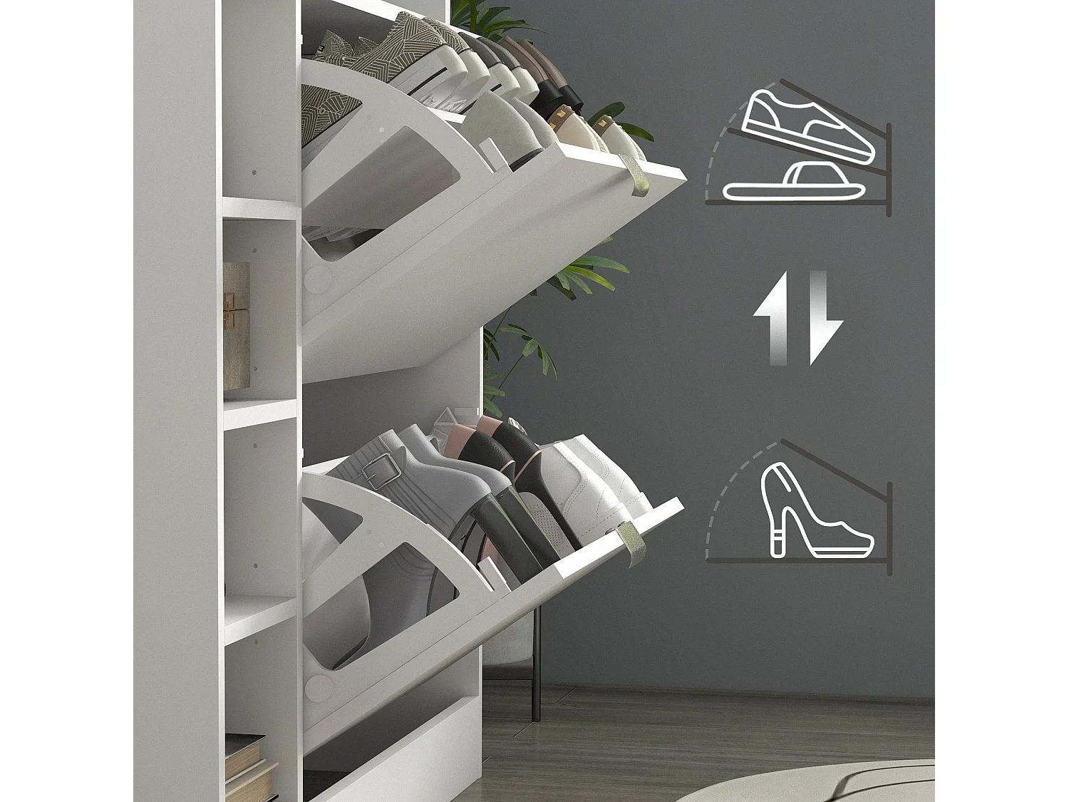 Zapatero Toby Homcom 2 cajones + 4 estantes + repisa blanco 92x89x25 cm