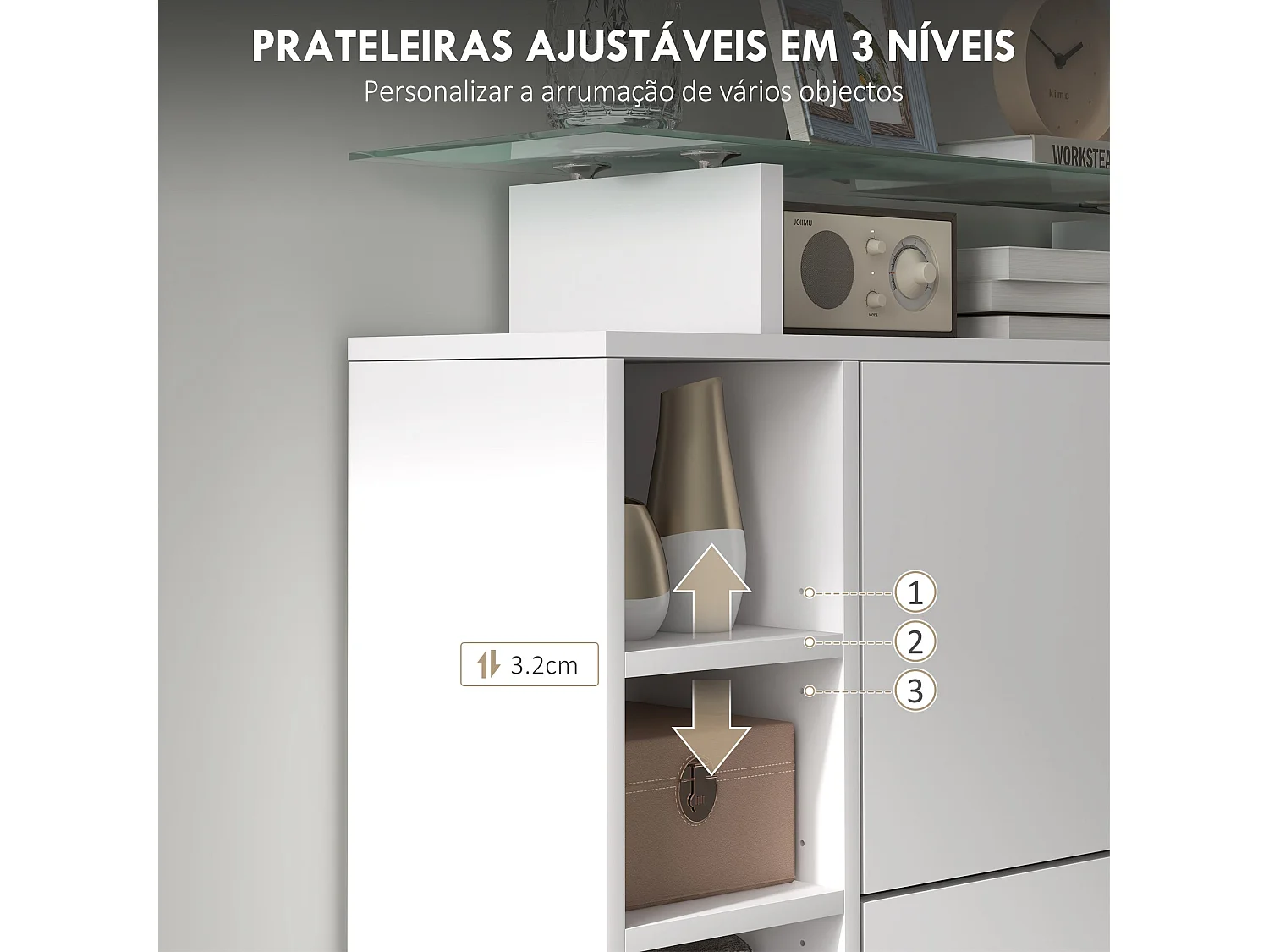 Zapatero Toby Homcom 2 cajones + 4 estantes + repisa blanco 92x89x25 cm