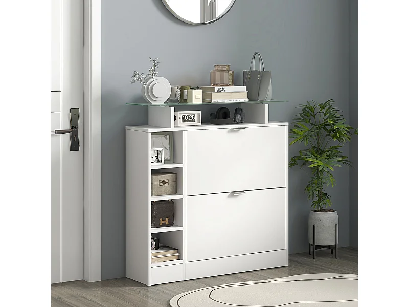 Zapatero Toby Homcom 2 cajones + 4 estantes + repisa blanco 92x89x25 cm