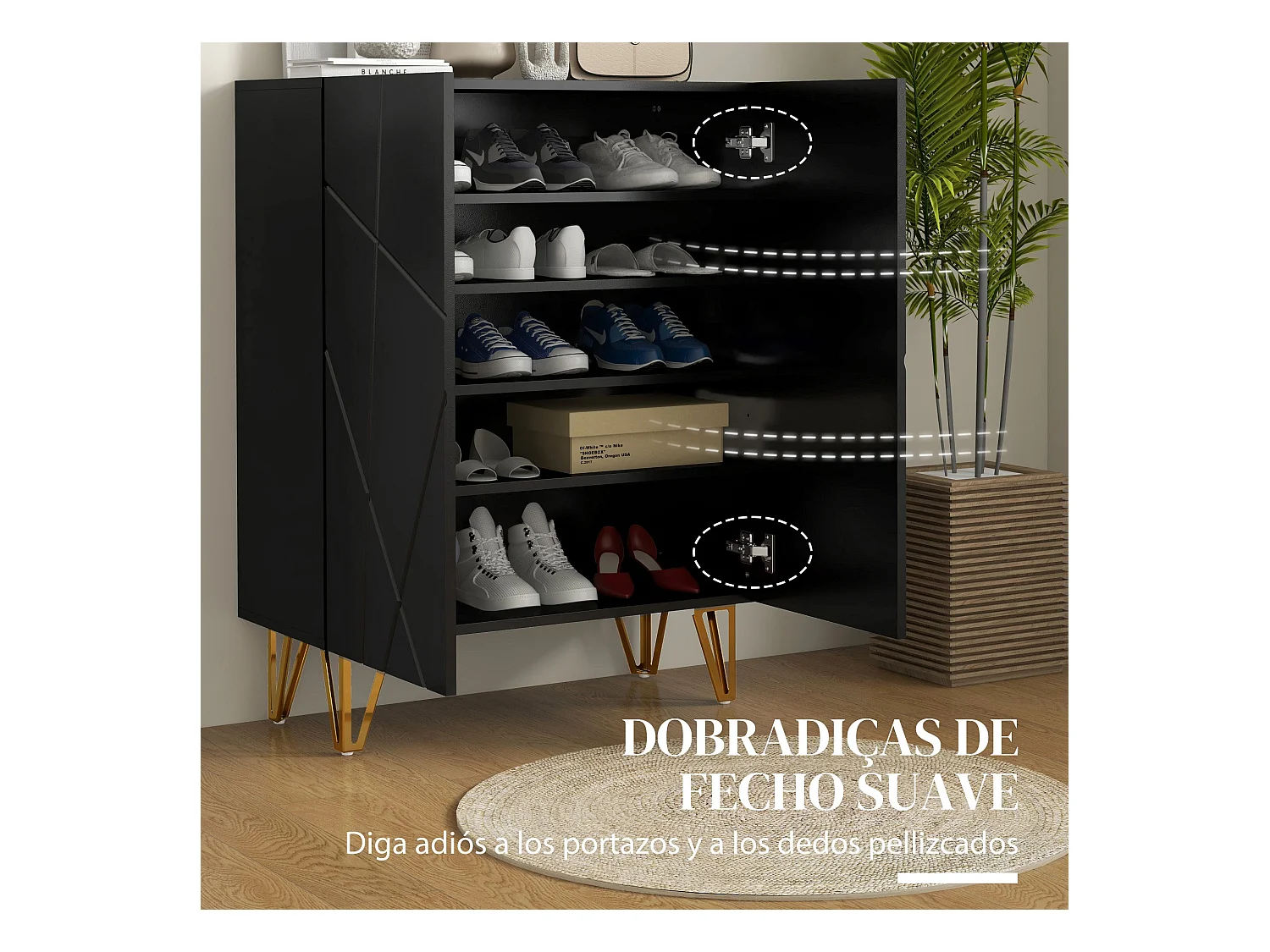 Zapatero Pro Homcom 2 puertas + 5 estantes negro 97x72x31,5 cm