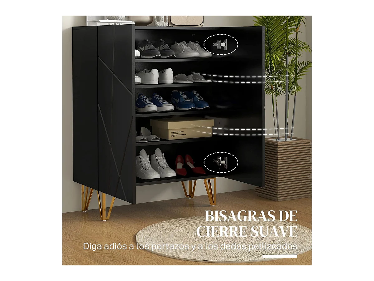 Zapatero Pro Homcom 2 puertas + 5 estantes negro 97x72x31,5 cm