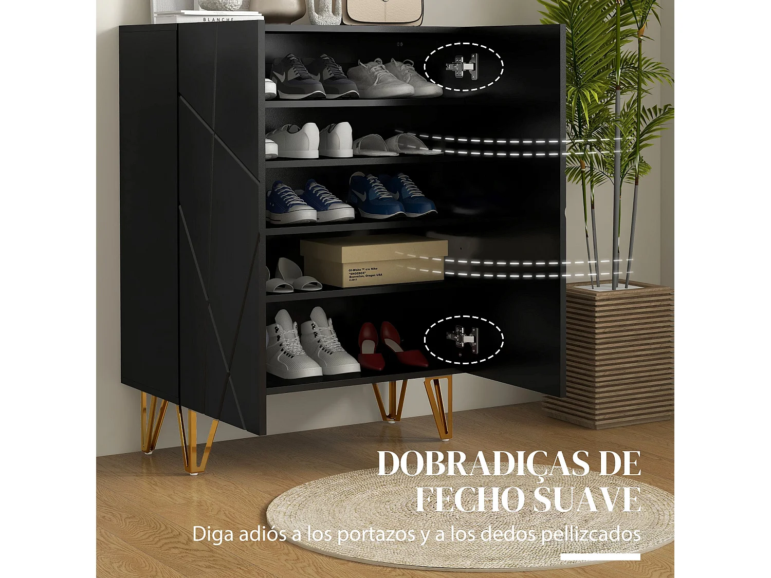 Zapatero Pro Homcom 2 puertas + 5 estantes negro 97x72x31,5 cm