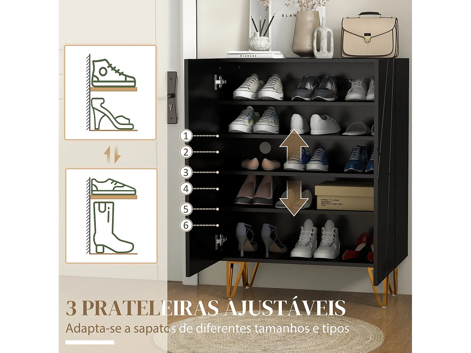 Zapatero Pro Homcom 2 puertas + 5 estantes negro 97x72x31,5 cm