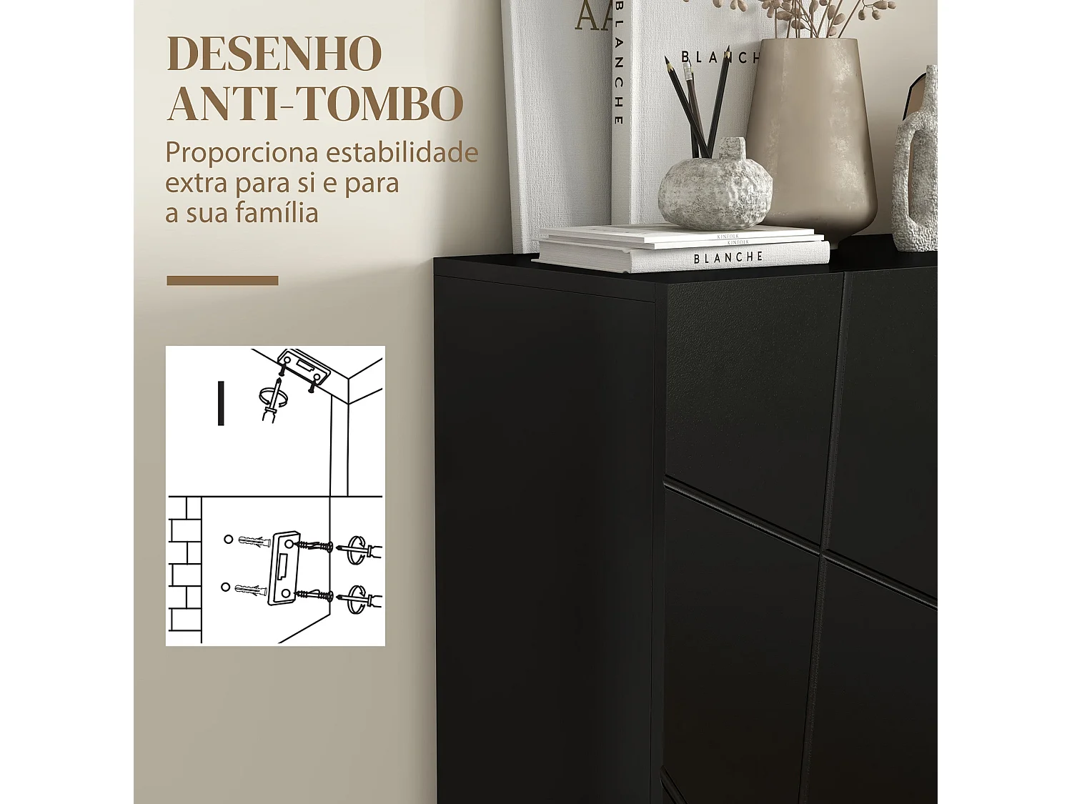 Zapatero Pro Homcom 2 puertas + 5 estantes negro 97x72x31,5 cm