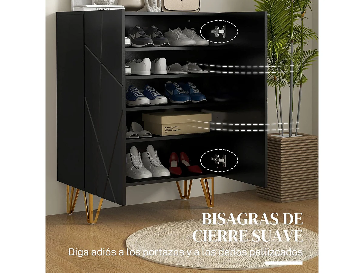 Zapatero Pro Homcom 2 puertas + 5 estantes negro 97x72x31,5 cm