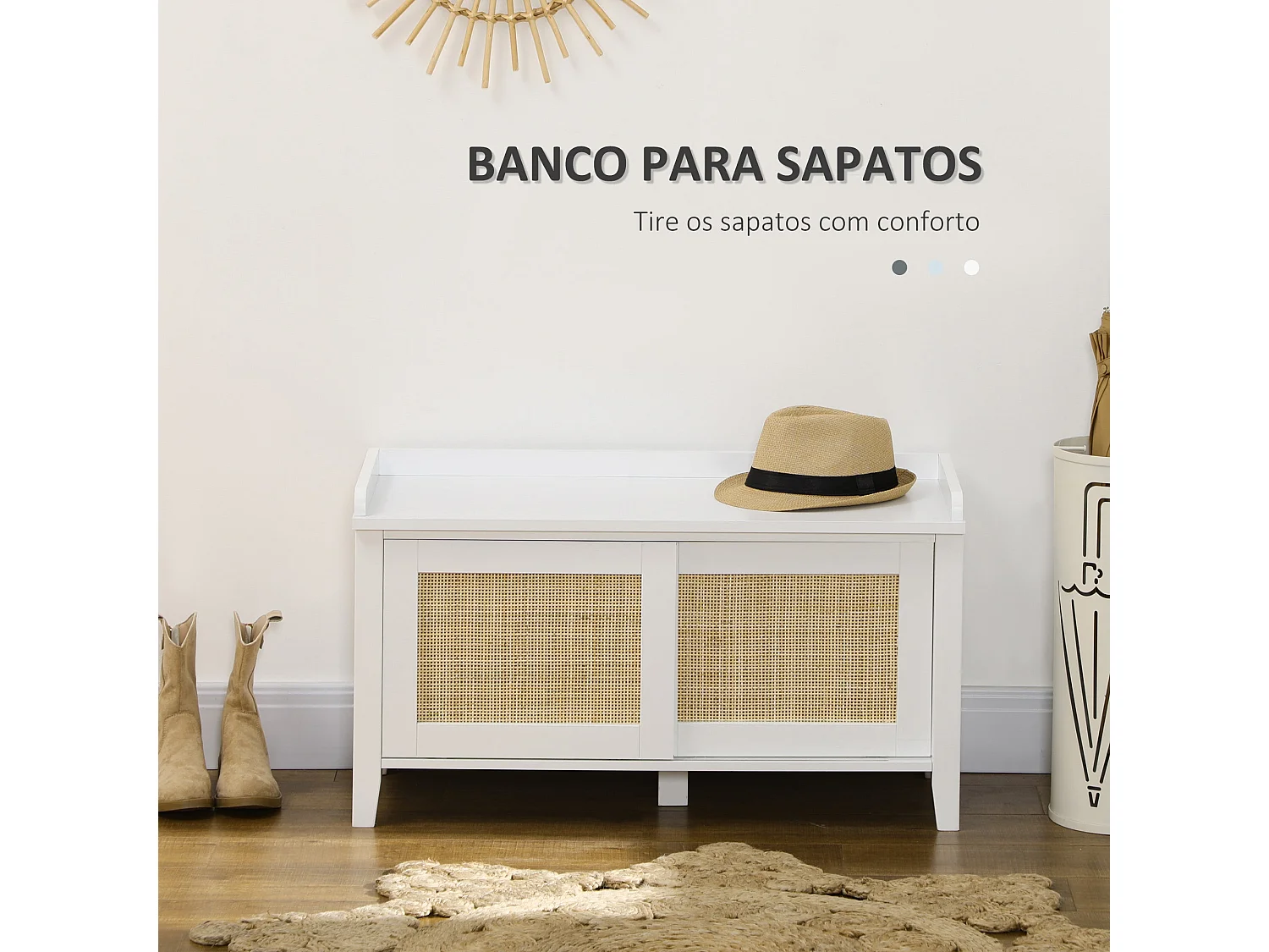 Banco zapatero Lovviken Homcom 2 puertas blanco/natural 45x80x35 cm