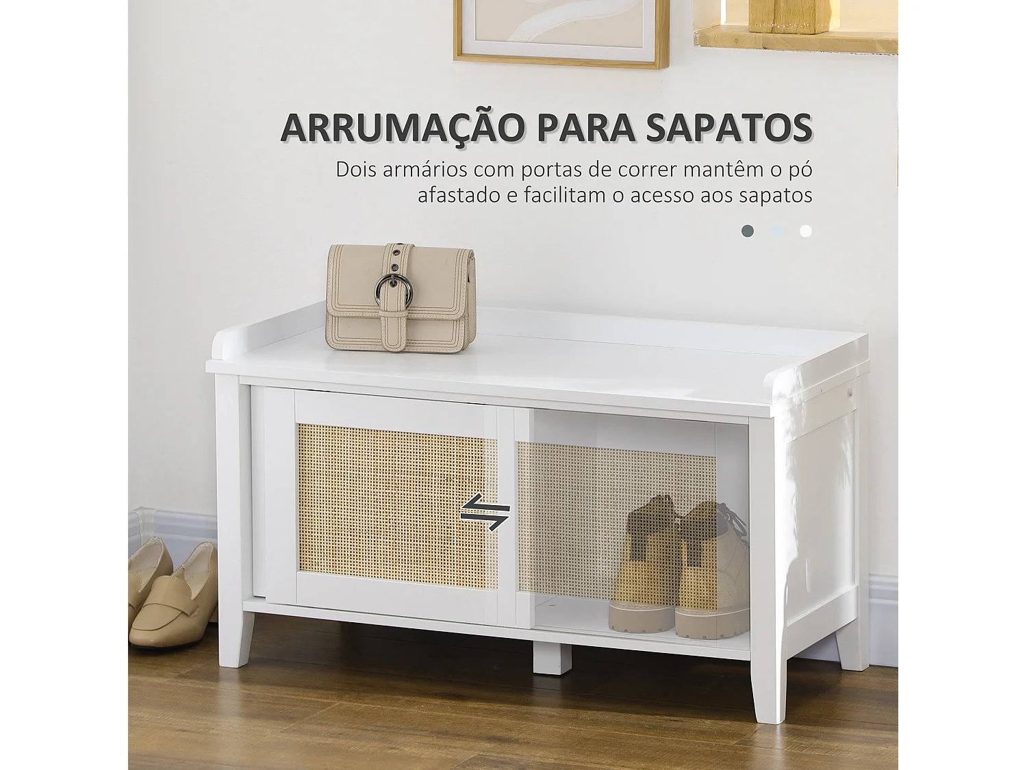 Banco zapatero Lovviken Homcom 2 puertas blanco/natural 45x80x35 cm