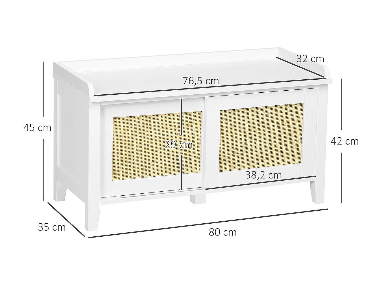 Banco zapatero Lovviken Homcom 2 puertas blanco/natural 45x80x35 cm