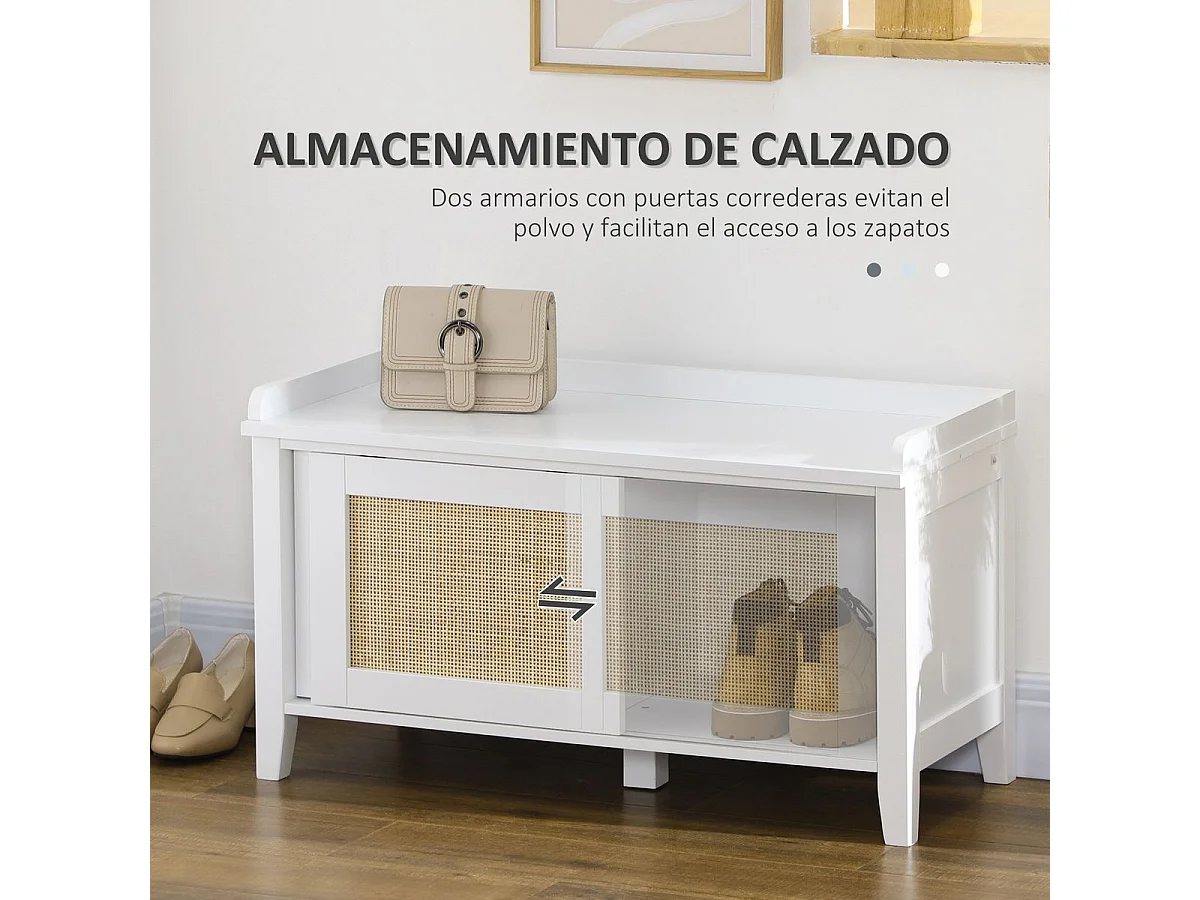 Banco zapatero Lovviken Homcom 2 puertas blanco/natural 45x80x35 cm