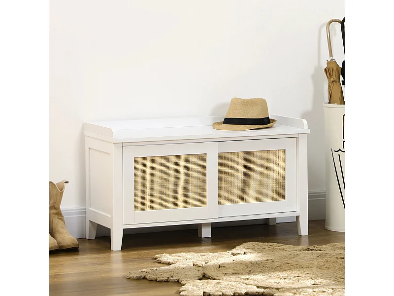 Banco zapatero Lovviken Homcom 2 puertas blanco/natural 45x80x35 cm