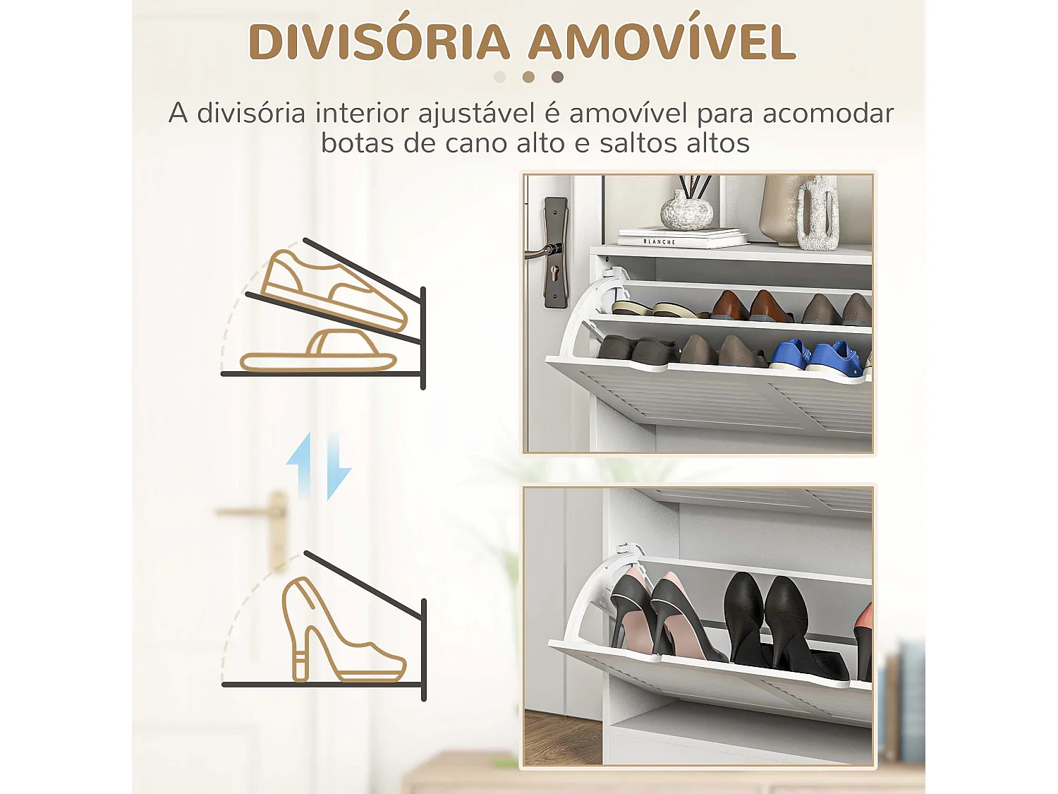 Zapatero Milú Homcom 2 cajones abatibles blanco 83x81,5x25 cm