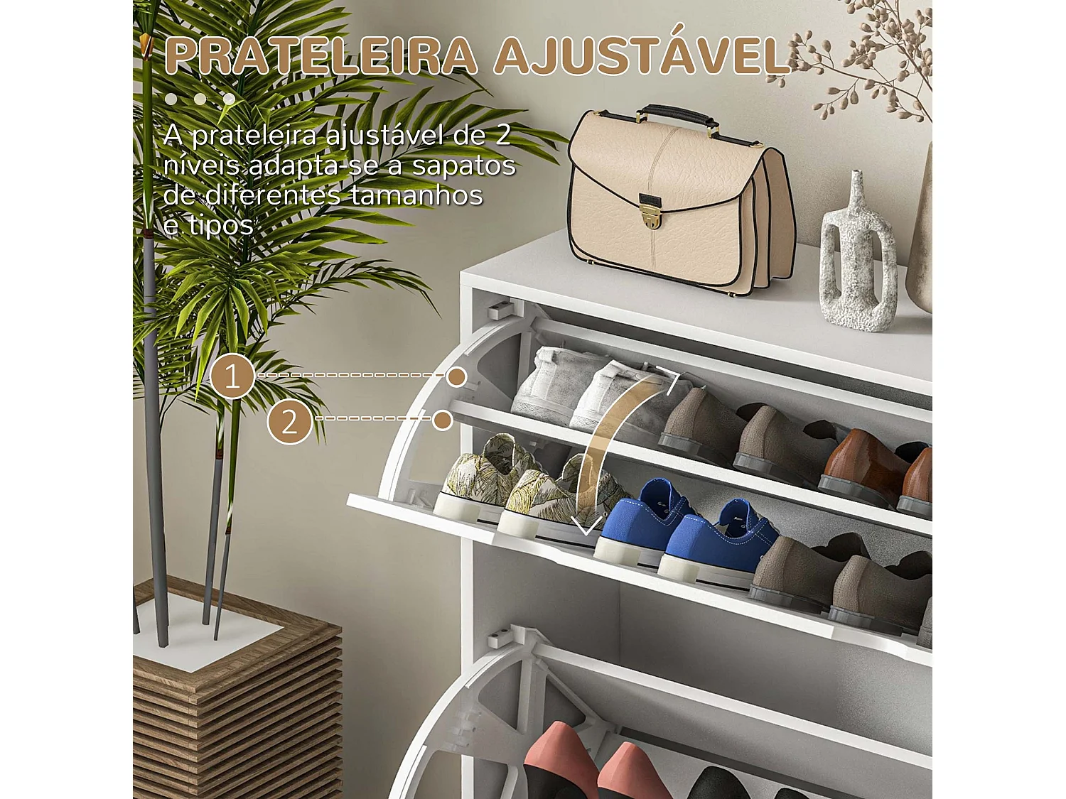 Zapatero Milú Homcom 2 cajones abatibles blanco 83x81,5x25 cm