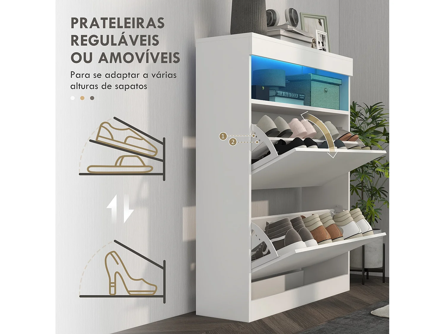 Armário Moderno Turku com Luzes LED e Grande Capacidade de Armazenamento