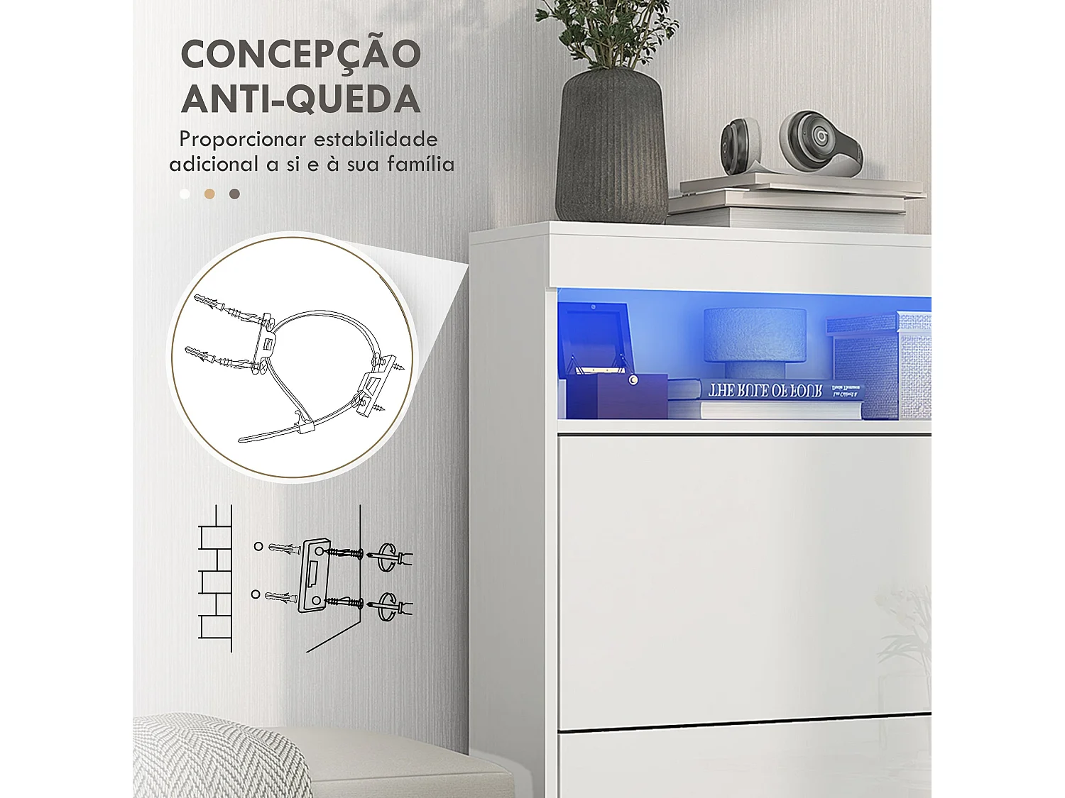 Armário Moderno Turku com Luzes LED e Grande Capacidade de Armazenamento