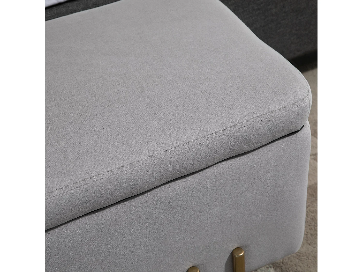 Banco com Arrumação Avignon em Veludo Cinzento Claro - 100x40x42 cm