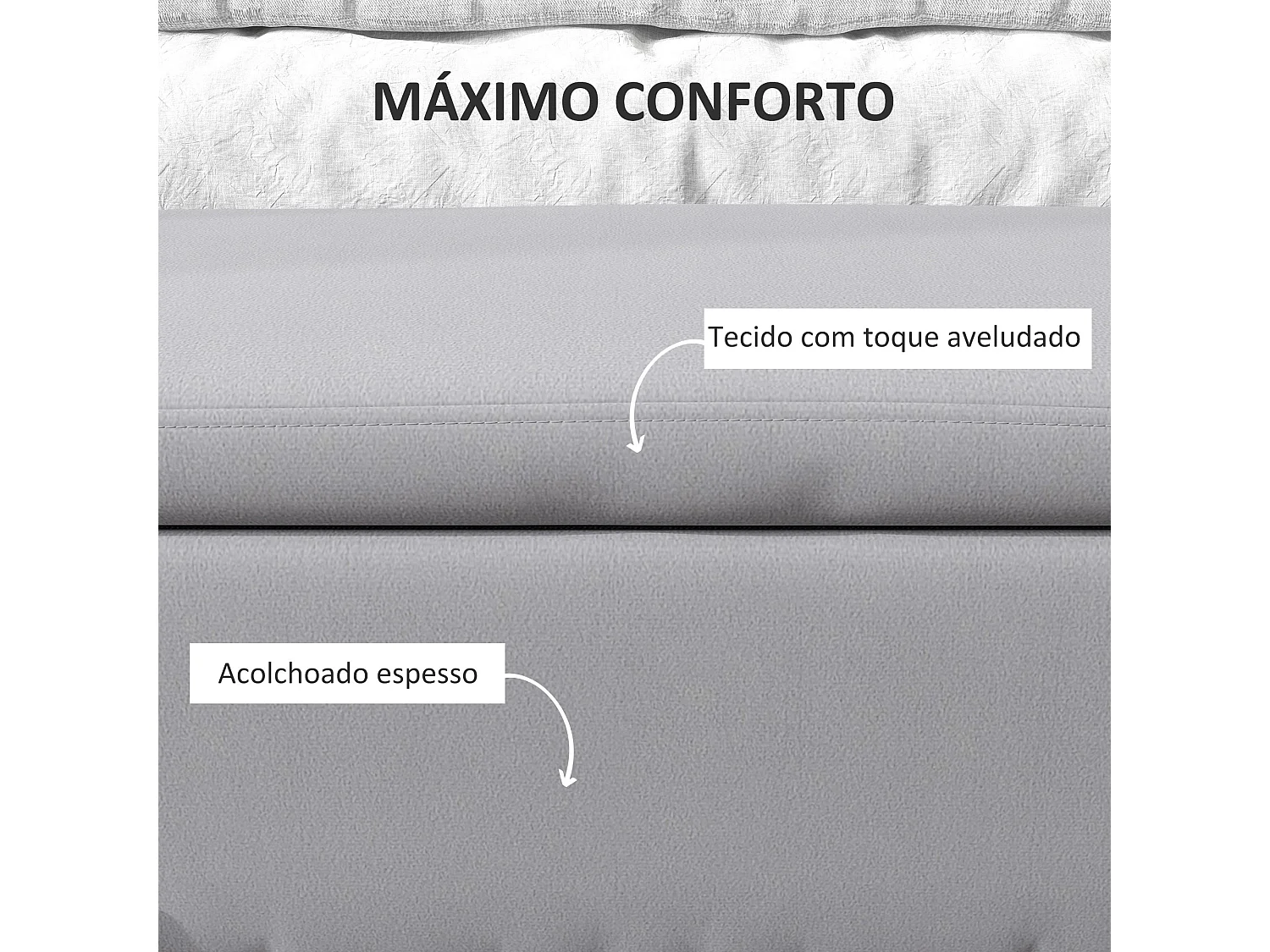 Banco com Arrumação Avignon em Veludo Cinzento Claro - 100x40x42 cm