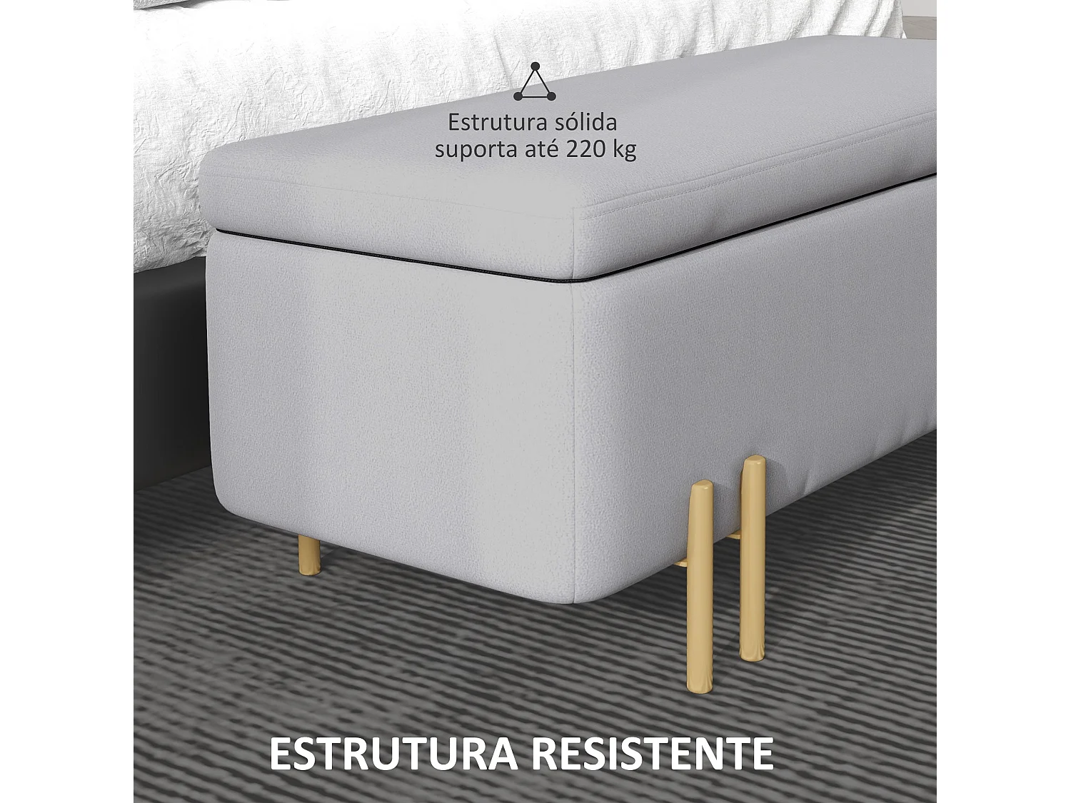 Banco com Arrumação Avignon em Veludo Cinzento Claro - 100x40x42 cm