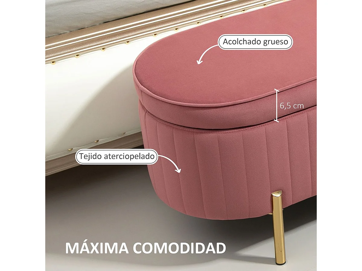 Banco de almacenaje Melocotón Homcom acolchado rosa 43,5x108x44 cm