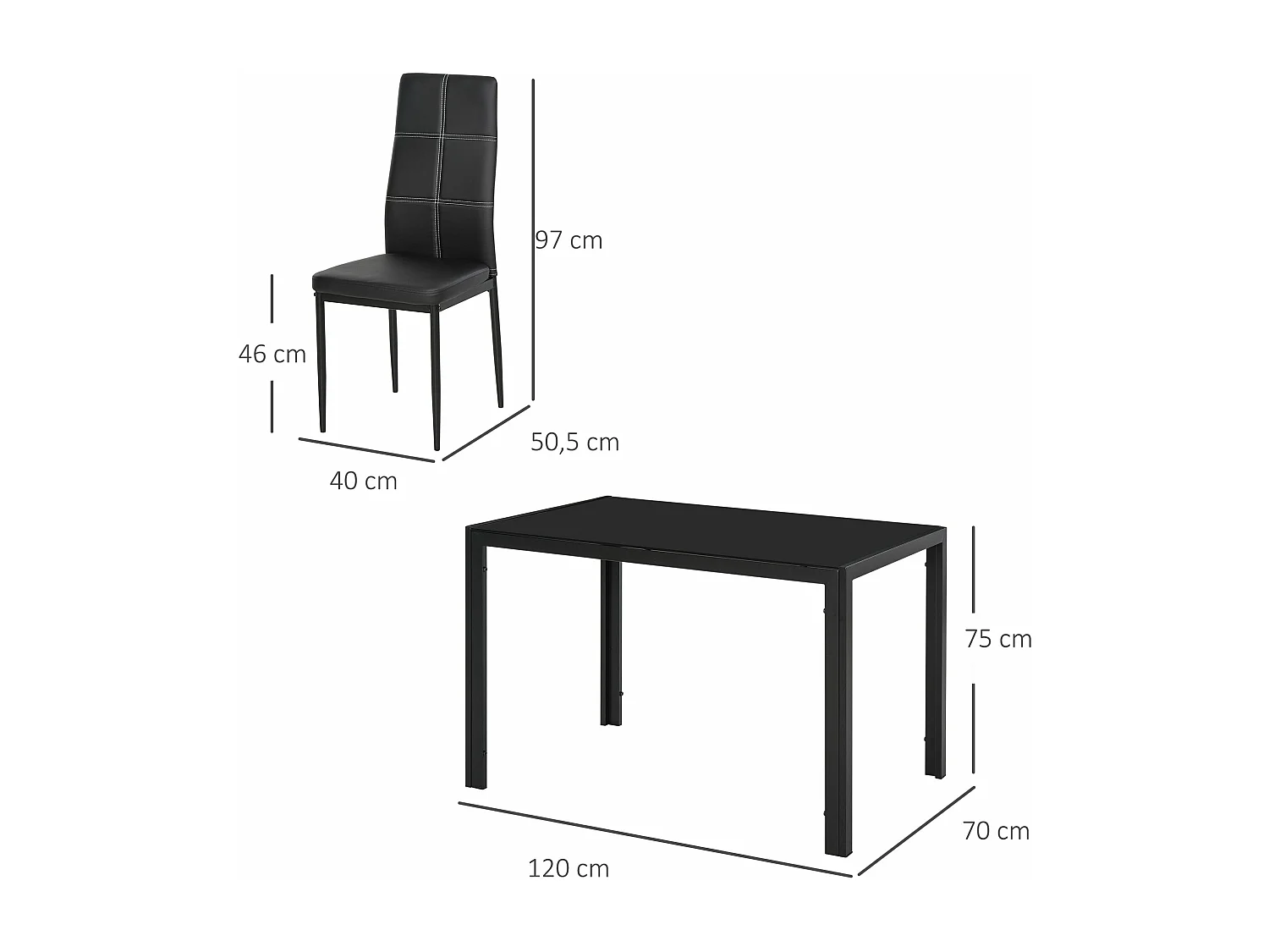 Conjunto de Mesa de Jantar com 4 Cadeiras em Vidro Temperado e Estofadas em PU