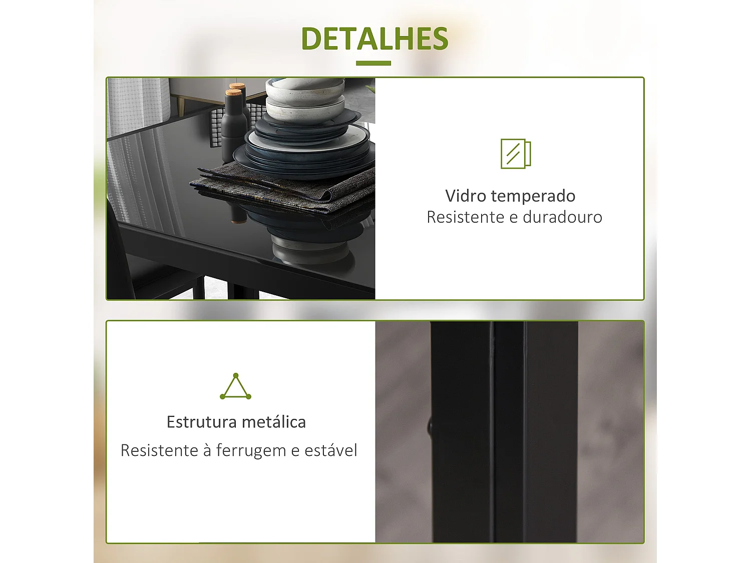 Conjunto de Mesa de Jantar com 4 Cadeiras em Vidro Temperado e Estofadas em PU